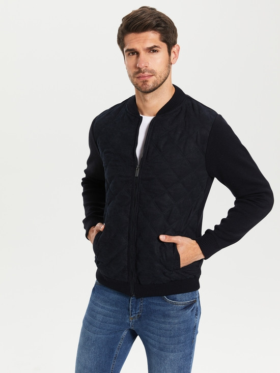 Чорний чоловічий бомбер LC Waikiki/ЛС Вайкікі стьобаний, на блискавці, з кишенями, з підкладкою