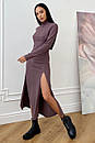 Жіноча довга облягаюча бежева сукня з турецького трикотажу з розрізами Рената 40 42 44 46 48 50 розмір, фото 5
