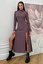Жіноча довга облягаюча бежева сукня з турецького трикотажу з розрізами Рената 40 42 44 46 48 50 розмір, фото 6