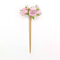 Китайские палочки для волос с цветами. Деревянные Розовый