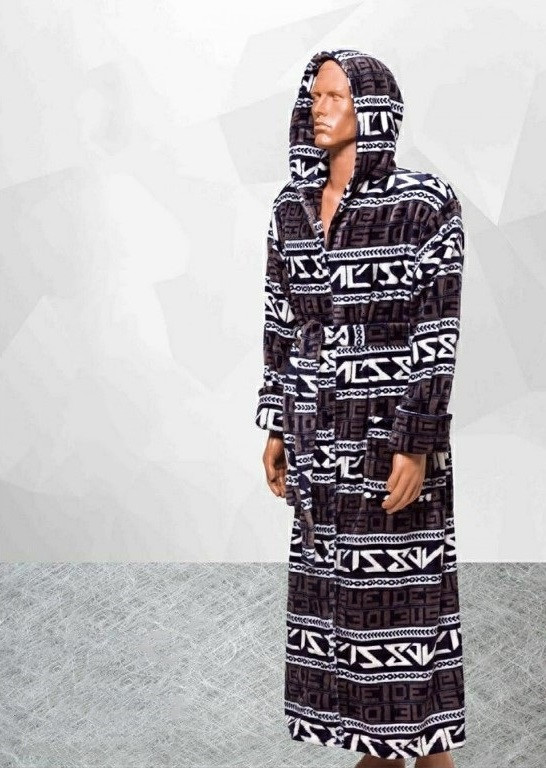 Чоловічий махровий халат з капюшоном Romance великі розміри XL,2ХL,3XL коричневий