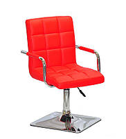 Крісло Augusto-Arm 4-CH-BASE червоний 1007 шкірозамінників із підлокітниками, на квадратній хромованій опорі, фото 6