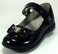 Туфли Clibee D-504 р. 27 черные, с черным бантом и стразами