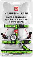 5496 Collar WauDog Nylon Авокадо нейлонова шлея з повідцем для котів, 25-40 см/10 мм