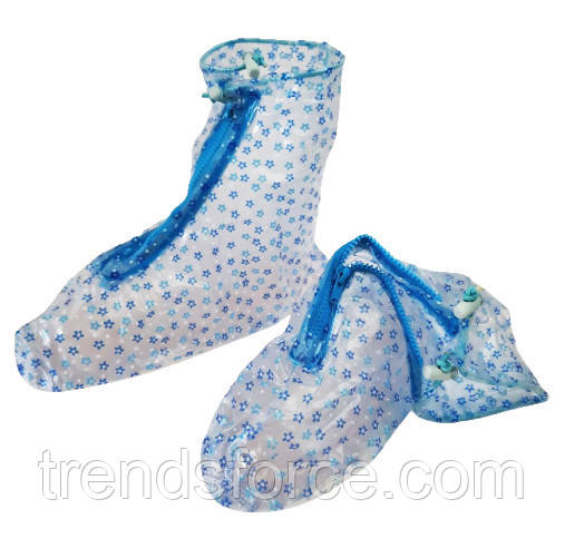 Дощовики для взуття, бахіли від дощу, чохли для взуття Блакитна квітка Розмір М 196303