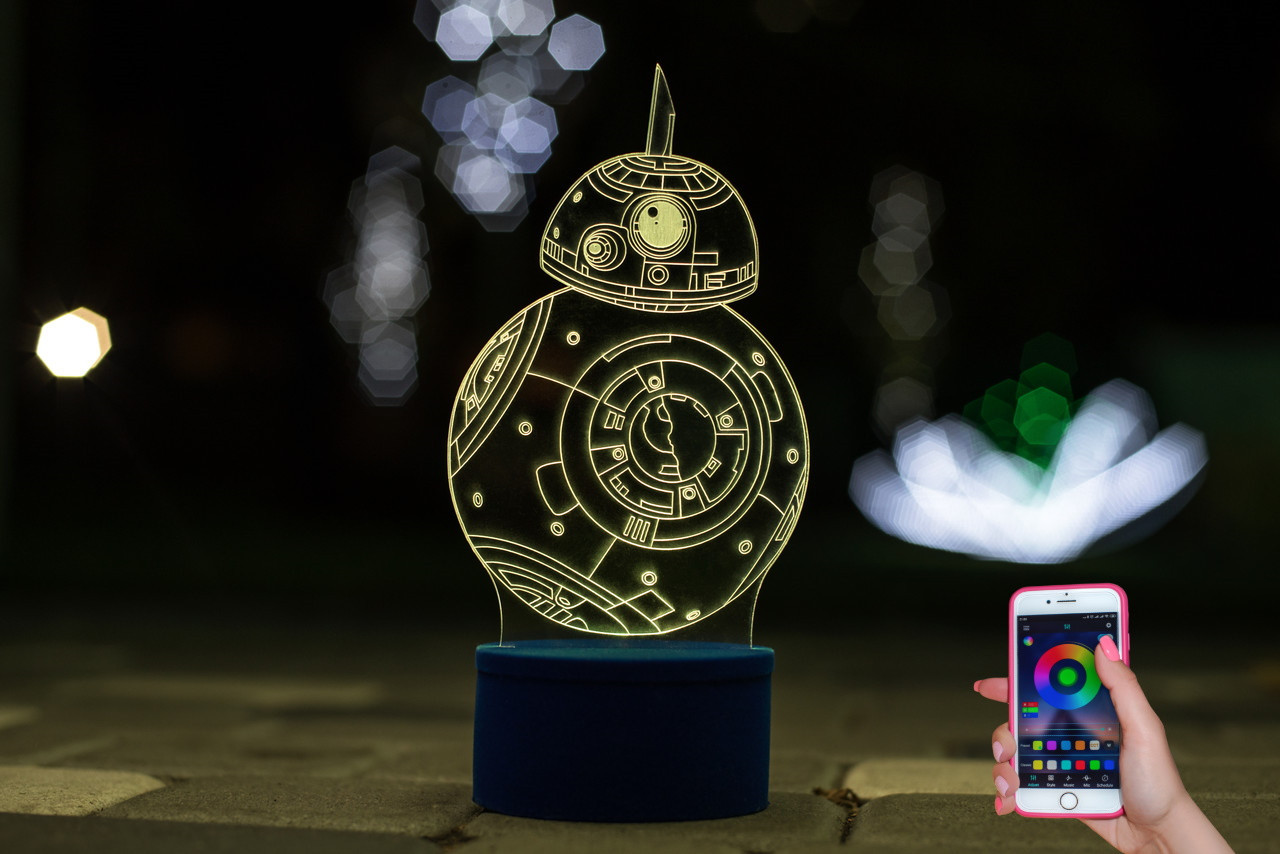 3d-світильник ВВ8 дроїд (Зоряні війни Star wars), 3д-нічник, кілька підсвічувань (на bluetooth), фото 1