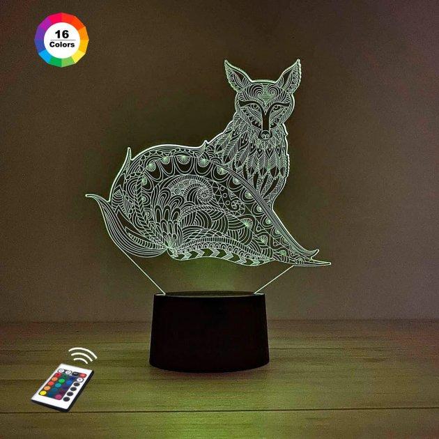 3D-нічник "Лисиця" (ВОЛІЧНЕ ЗОБРАЖЕННЯ) + пульт ДК + мережевий адаптер + батарейки (3ААА) 3DTOYSLAMP