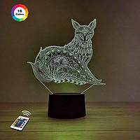 3D-нічник "Лисиця" (ВОЛІЧНЕ ЗОБРАЖЕННЯ) + пульт ДК + мережевий адаптер + батарейки (3ААА)  3DTOYSLAMP