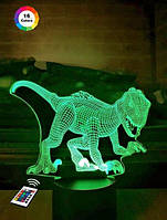 3D ночник "Монолофозавр" (УВЕЛИЧЕННОЕ ИЗОБРАЖЕНИЕ) + пульт ДУ + сетевой адаптер + батарейки (3ААА) 3DTOYSLAMP