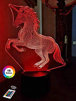 3D нічник "Єдиноріг 3" (ВОЛІЧЕННЕ ЗОБРАЖЕННЯ) + пульт ДК + мережевий адаптер + батарейки (3ААА)  3DTOYSLAMP