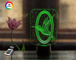 3D нічник "Колібрі" (ВОЛІЧНЕ ЗОБРАЖЕННЯ) + пульт ДК + мережевий адаптер + батарейки (3ААА)  3DTOYSLAMP