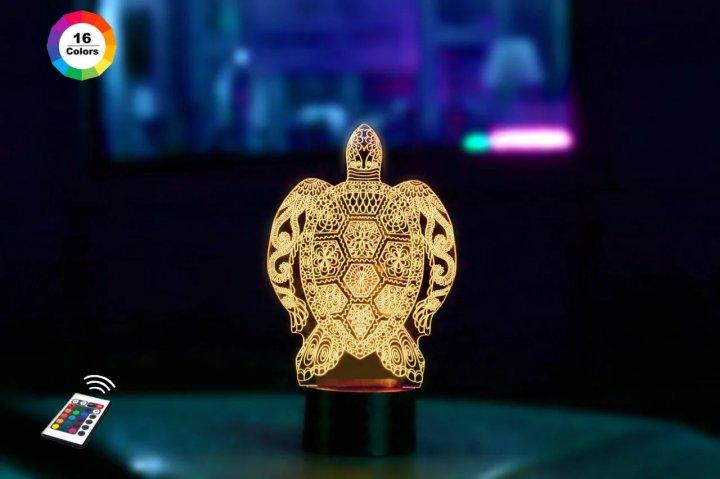 3D нічник "Черепаха" (ВОЛІЧНЕ ЗОБРАЖЕННЯ) + пульт ДК + мережевий адаптер + батарейки (3ААА) 3DTOYSLAMP, фото 1
