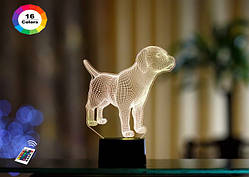 3D нічник "Лабрадор" (ВОЛІЧНЕ ЗОБРАЖЕННЯ) + пульт ДК + мережевий адаптер + батарейки (3ААА)  3DTOYSLAMP