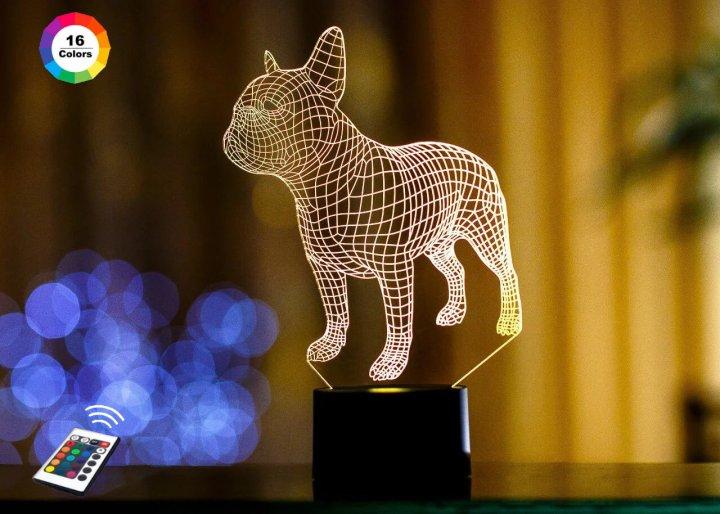 3D-нічник "Французький бульдог" (ВВАЛИЧЕННЕ ЗОБРАЖЕННЯ) + пульт ДК + мережевий адаптер +батрейки (3ААА) 3DTOYSLAMP, фото 1
