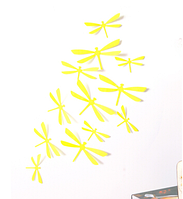 Наклейки на стену 12 шт 3D стрекозы пластиковые желтые Б305