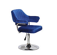 Кресло парикмахера Джеф JEFF CH - BASE синий бархат на хром диске