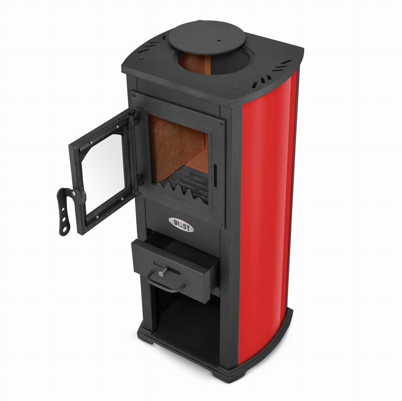 Чавунно-сталева піч камін буржуйка BLIST Ekonomik Lux 7 kW пічка червона з варильною поверхнею на дрова
