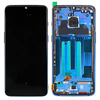 Дисплей для OnePlus 7 (GM1901, GM1903), модуль (экран и сенсор) с рамкой - панелью, Mirror Blue, оригинальный