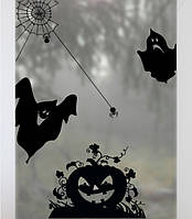 Наклейки на Хэллоуин Тыква с привидениями (украшения на хэллоуин, декор стен окон, паутина) матовая 455х700 мм