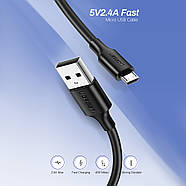 Кабель MicroUSB 2.4A для швидкої зарядки шнур мікро юсб Ugreen 1м (чорний), фото 3