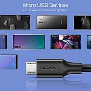 Кабель MicroUSB 2.4A для швидкої зарядки шнур мікро юсб Ugreen 1м (чорний), фото 8