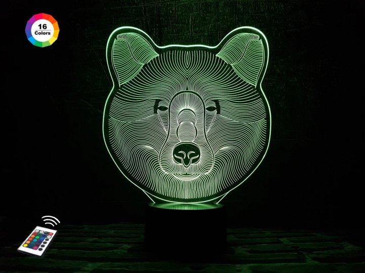 3D нічник "Ведмідь" (ВОЛІЧНЕ ЗОБРАЖЕННЯ) + пульт ДК + мережевий адаптер + батарейки (3ААА) 3DTOYSLAMP, фото 1