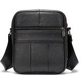 Чоловіча сумка через плече Натуральна шкіра Барсетка Чоловіча шкіряна сумка для документів планшет Чорна, фото 3
