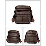 Чоловіча сумка через плече Натуральна шкіра Барсетка Чоловіча шкіряна сумка для документів планшет Чорна, фото 5
