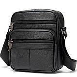 Чоловіча сумка через плече Натуральна шкіра Барсетка Чоловіча шкіряна сумка для документів планшет Чорна, фото 2