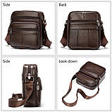 Чоловіча сумка через плече Натуральна шкіра Барсетка Чоловіча шкіряна сумка для документів планшет Чорна, фото 4