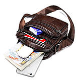 Чоловіча сумка через плече Натуральна шкіра Барсетка Чоловіча шкіряна сумка для документів планшет Коричнева, фото 9