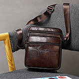 Чоловіча сумка через плече Натуральна шкіра Барсетка Чоловіча шкіряна сумка для документів планшет Чорна, фото 8