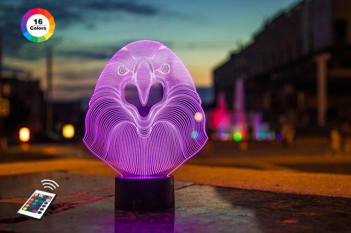 3D нічник "Орел" (ВОЛІЧНЕ ЗОБРАЖЕННЯ) + пульт ДК + мережевий адаптер + батарейки (3ААА) 3DTOYSLAMP, фото 1
