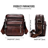 Чоловіча сумка через плече Натуральна шкіра Барсетка Чоловіча шкіряна сумка для документів планшет Коричнева, фото 5