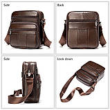 Чоловіча сумка через плече Натуральна шкіра Барсетка Чоловіча шкіряна сумка для документів планшет Коричнева, фото 6