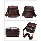 Чоловіча сумка через плече Натуральна шкіра Барсетка Чоловіча шкіряна сумка для документів планшет Коричнева, фото 4