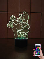 3d-светильник Гномик с фонарем, 3д-ночник, несколько подсветок (на bluetooth), подарок ребенку