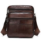 Чоловіча сумка через плече Натуральна шкіра Барсетка Чоловіча шкіряна сумка для документів планшет Коричнева, фото 2
