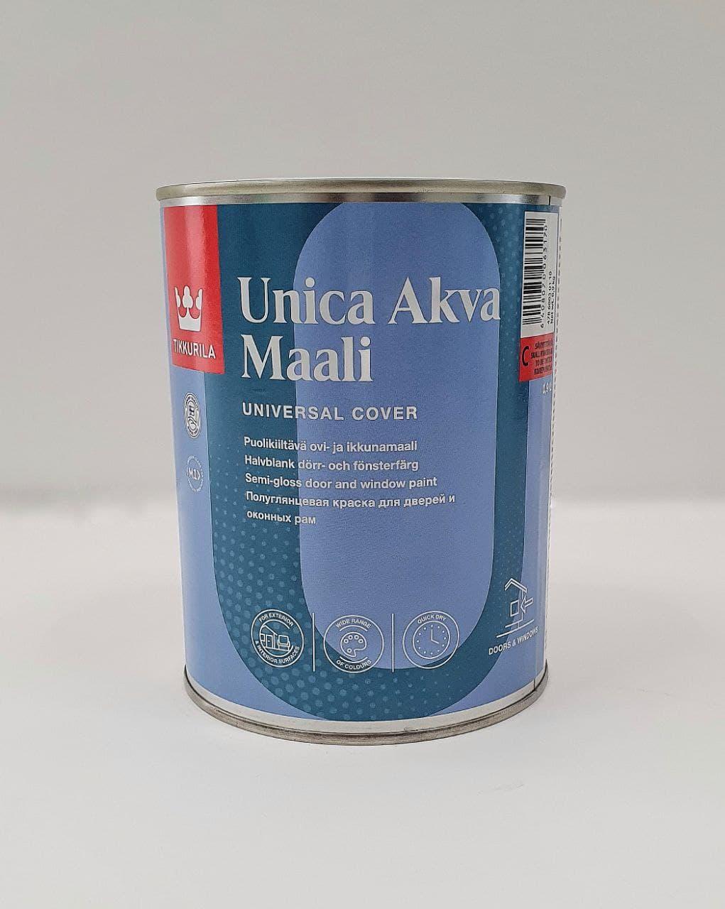 Фарба акрилатна для вікон та дверей TIKKURILA UNICA AKVA (ТІККУРІЛА УНІКА АКВА) 0.9л (С) колерується