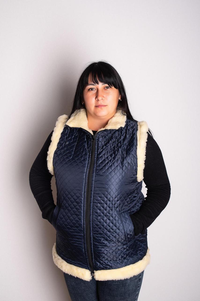 Жіноча жилетка стегана з овчини 100 ™ 48-58р. синя, фото 1