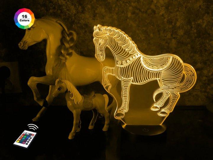 3D-нічник "Лошадка" (УВАЧНЕ ЗОБРАЖЕННЯ) + пульт ДК + мережевий адаптер + батарейки (3ААА)  3DTOYSLAMP, фото 1