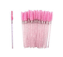 Щіточки для розчісування вій рожеві з блискітками, 50 шт. в упаковці