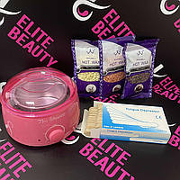 Набір для депіляції: воскоплав (рожевий) шпателі (100шт) і 200 г воску