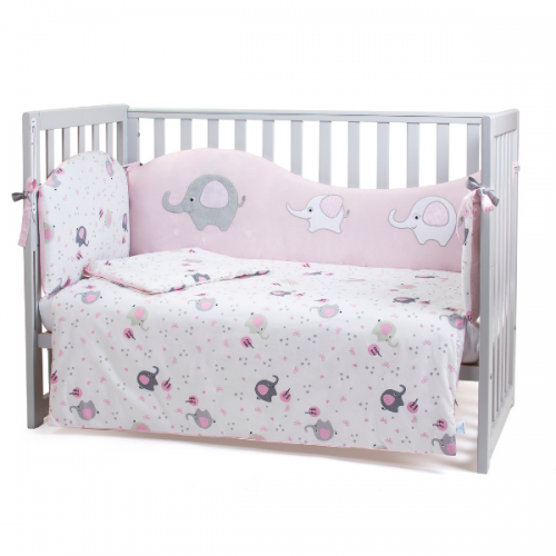 Змінний постільний комплект Baby Veres Elephant family pink для ліжечка 120х60 см