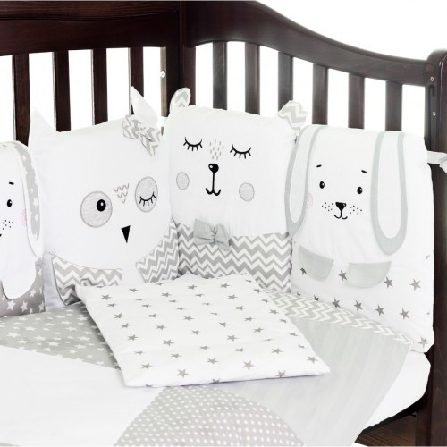 Змінний постільний комплект Baby Veres Smiling Animals white-gray для ліжечка 120х60 см