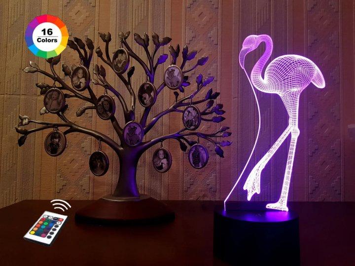 3D нічник "Фламінго" (ВОЛІЧНЕ ЗОБРАЖЕННЯ) + пульт ДК + мережевий адаптер + батарейки (3ААА) 3DTOYSLAMP, фото 1