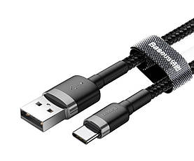 Кабель для зарядки телефона/смартфона Baseus Caful USB - Type-C 3 А 0.5 м Чорний/ Сірий (CATKLF-AG1), фото 4