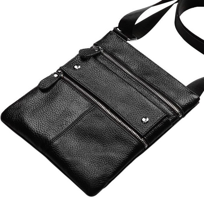 Чоловіча сумка через плече Натуральна шкіра Барсетка Чоловіча шкіряна сумка для документів планшет Чорна, фото 1