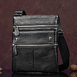 Чоловіча сумка через плече Натуральна шкіра Барсетка Чоловіча шкіряна сумка для документів планшет Чорна, фото 2
