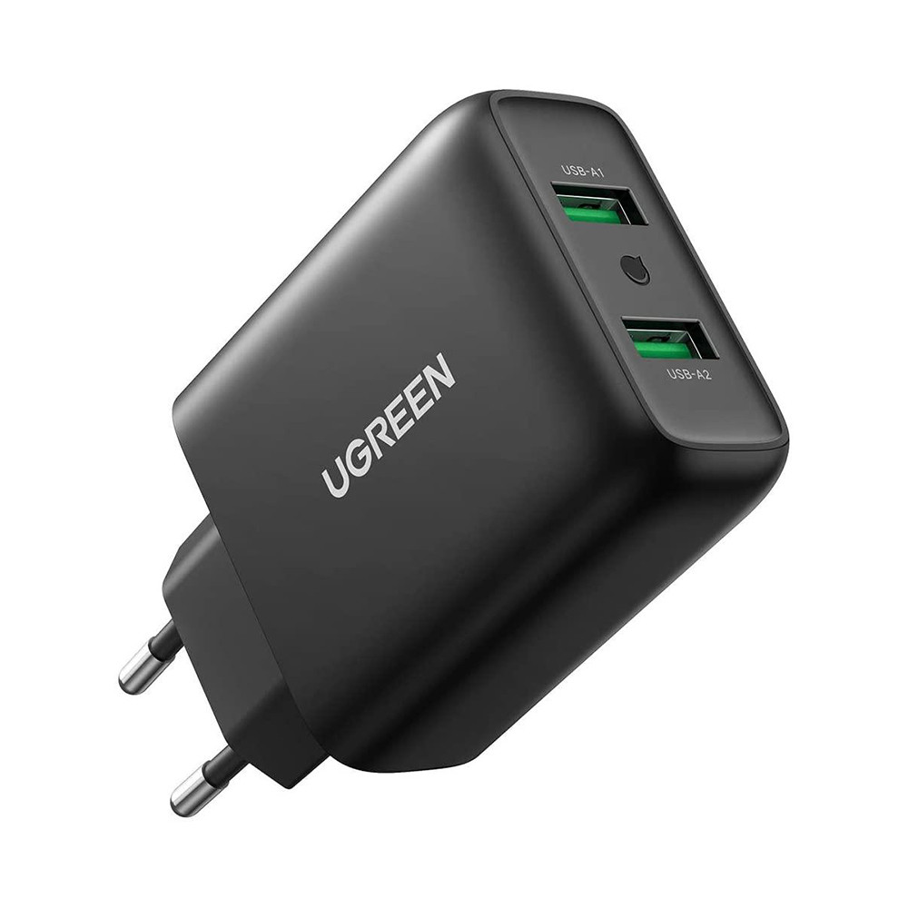 МЗП на 2 USB UGREEN 36W 3А QC3.0 блок живлення для швидкої зарядки (чорний) CD161